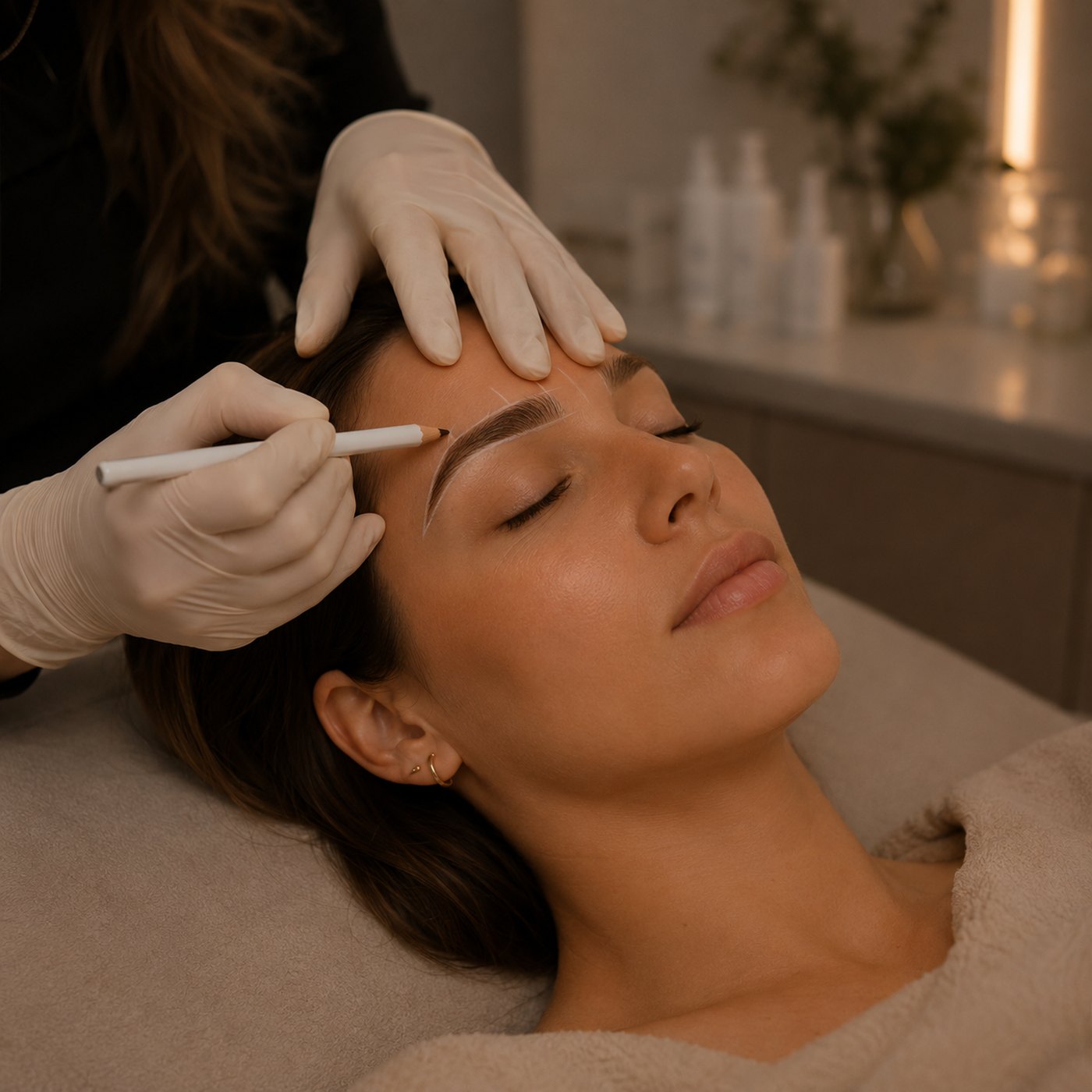 Brow shaping and mapping in progress at Maison Montclair